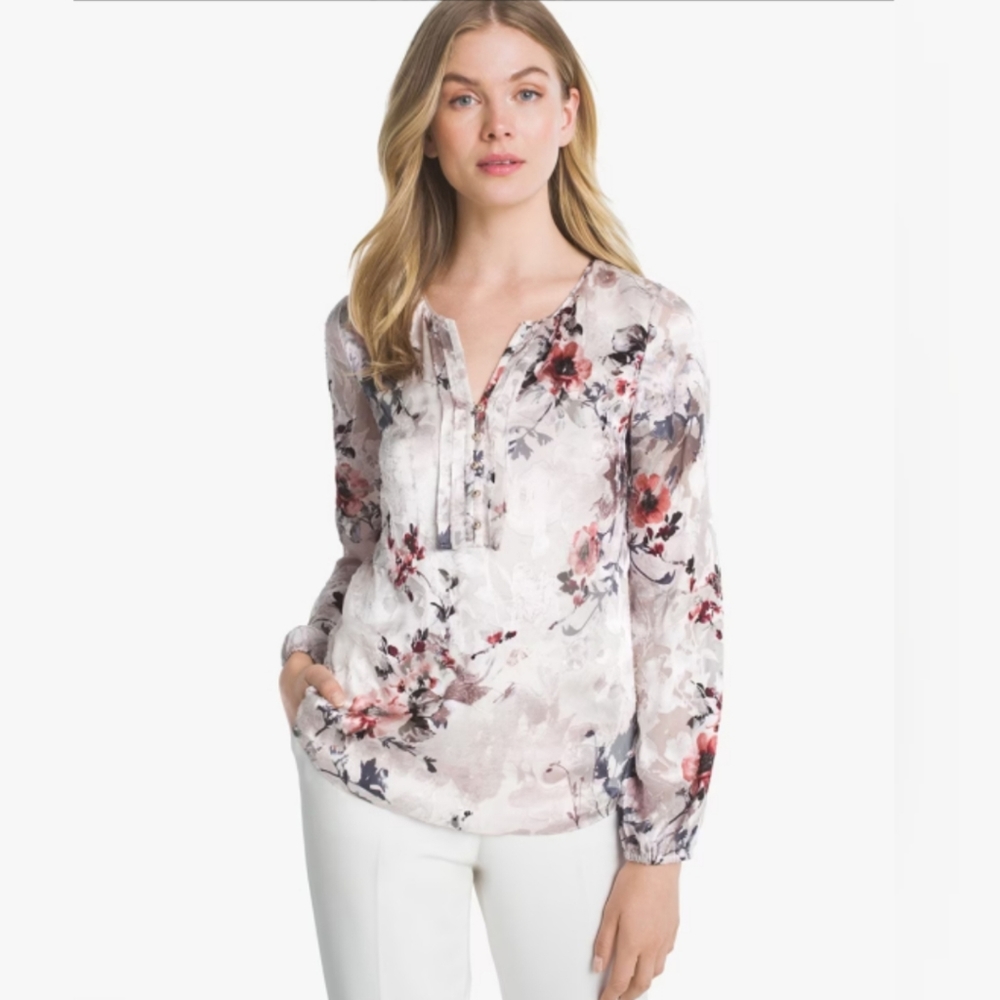 White house black market beautiful dusty pink and gray floral blouse